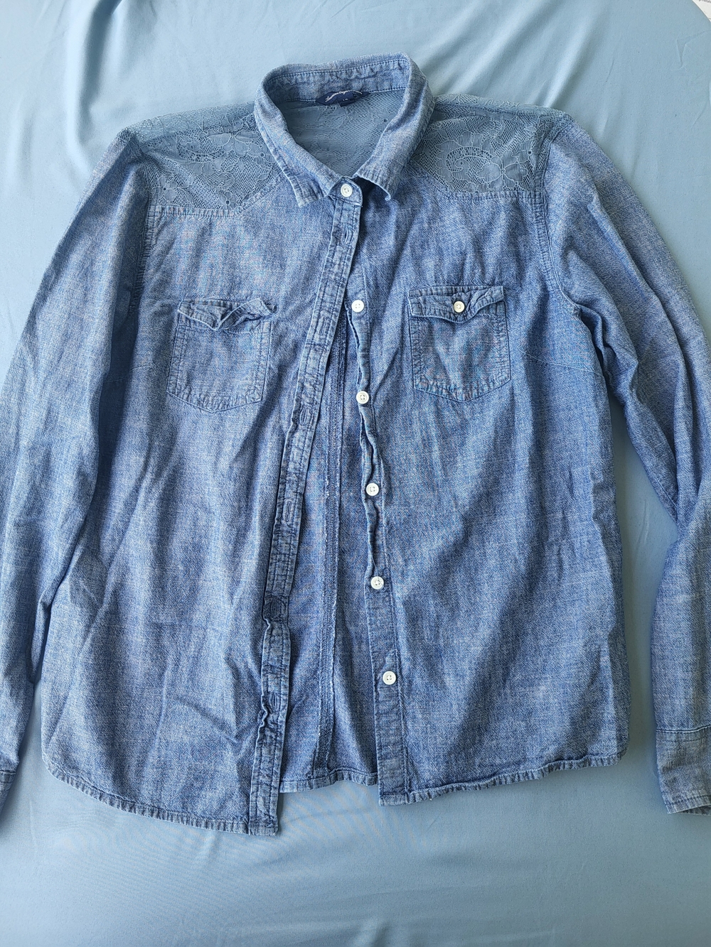American Eagle Outfitters Light Blue Denim Button-Down Shirt